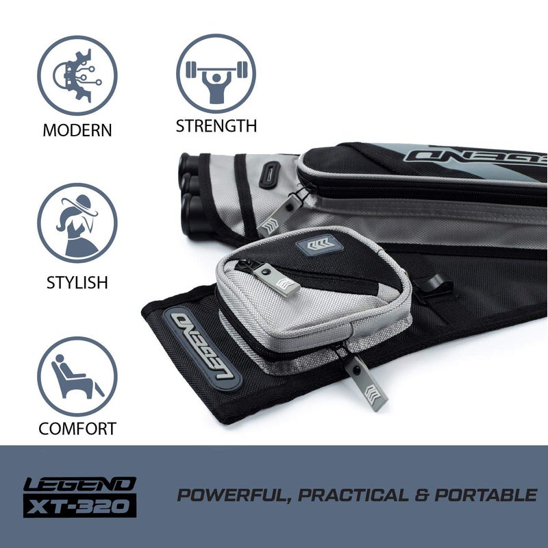 Legend XT320 Archery Quivers - Right Handed Nylon Hip Quivers with 3 Arrow Tube Cases for Target Shooting - Adjustable Waist Belt, T-Slot, Compartments for Accessories, Tools, Release Tab - Grey - Image 5